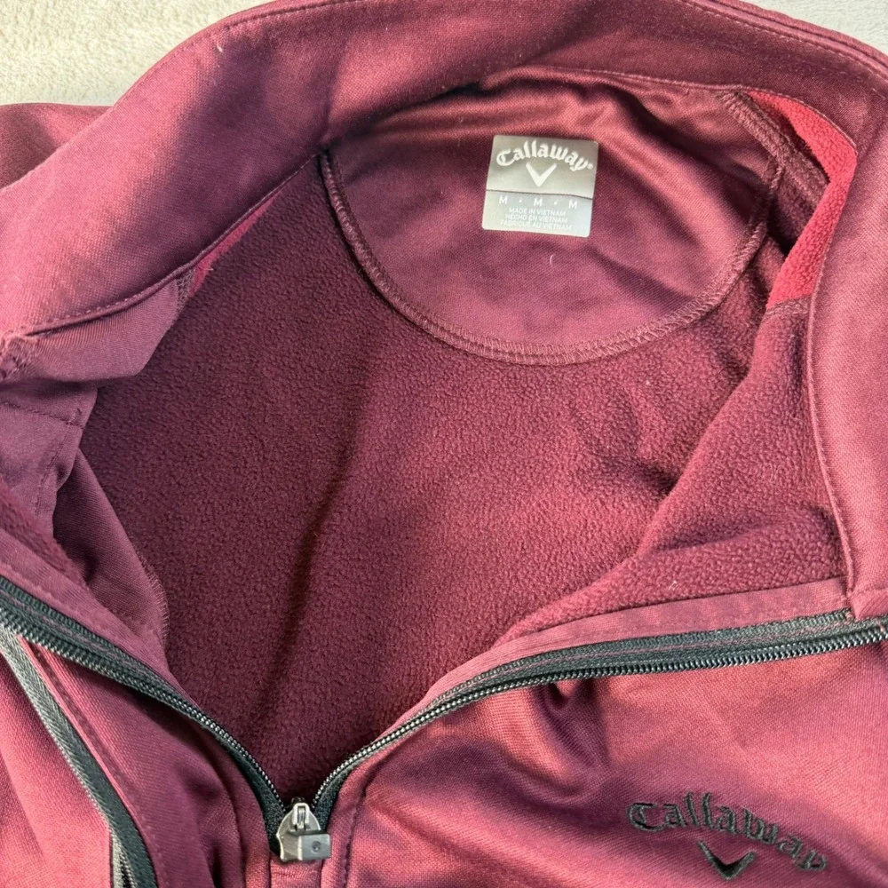 Callaway Quarter Zip Pullover Mens Medium Burgundy Fleece Lined Golf Sweater